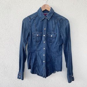 White House black market denim blouse